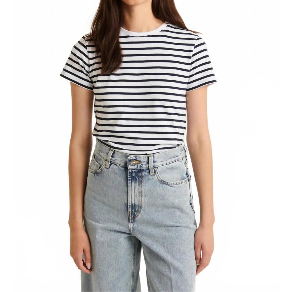 NEW PATRICK ASSARAF iconic classic stripe crew tee in white/ navy